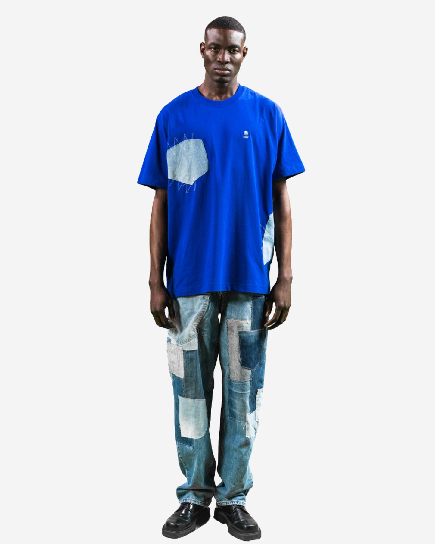 T-Shirt Bleu Empiècements Jean