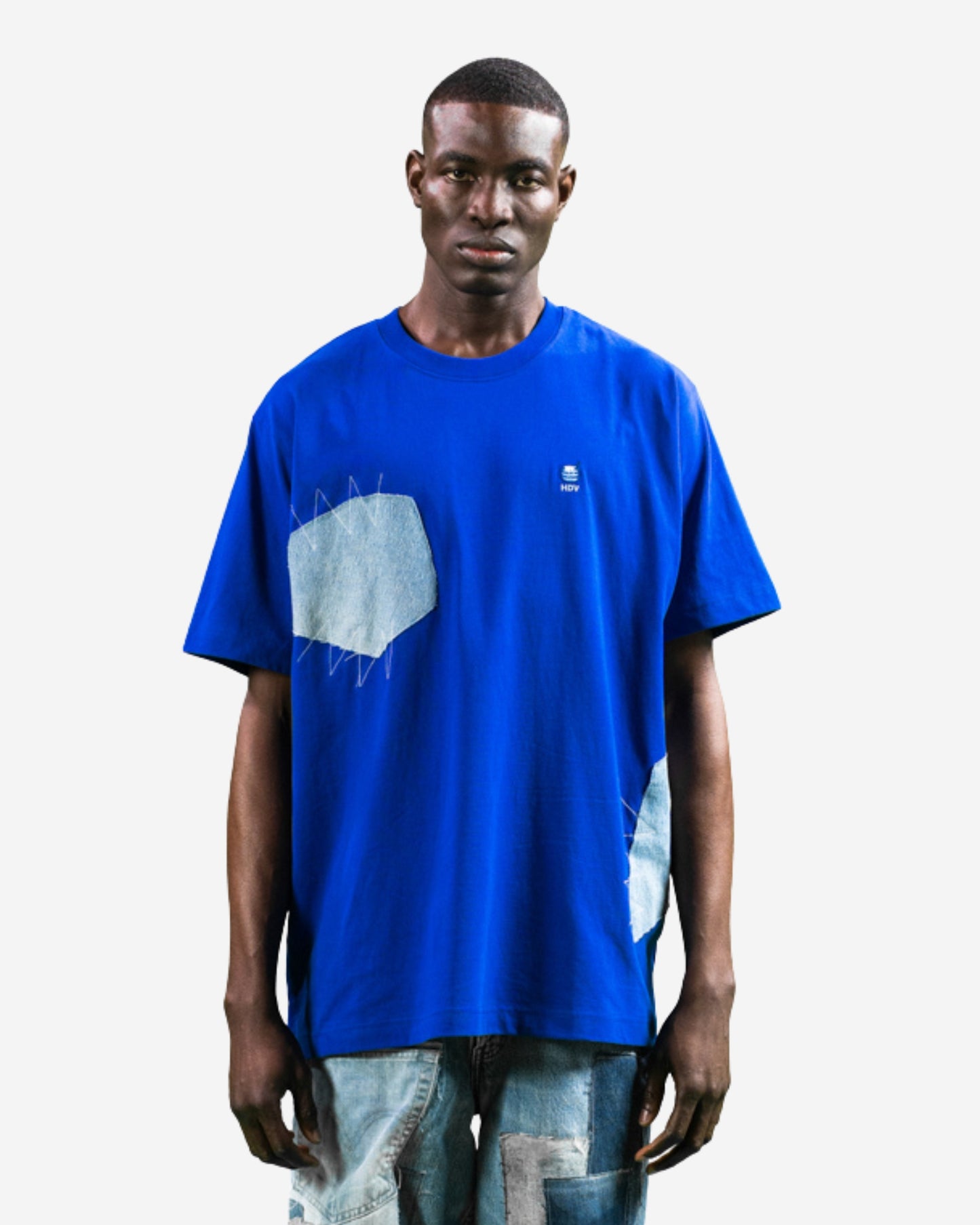 T-Shirt Bleu Empiècements Jean